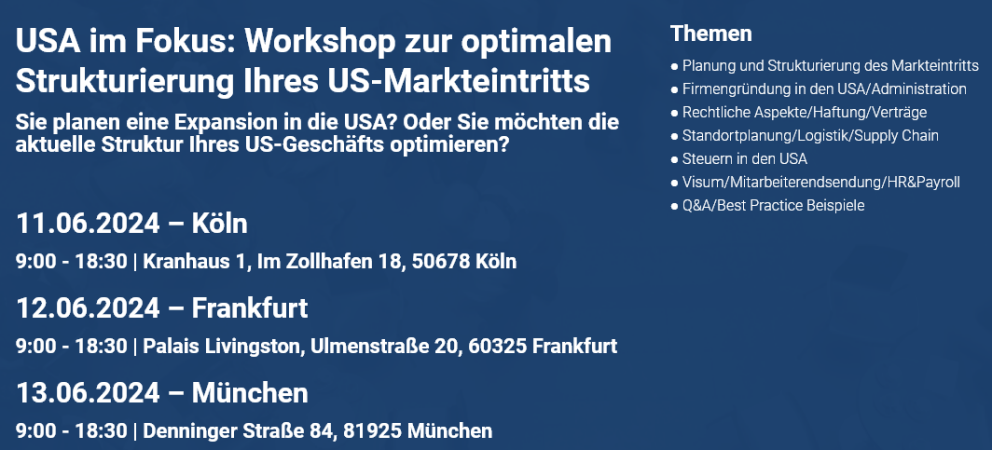 Workshops zum US-Markteintritt - ALTON ist dabei